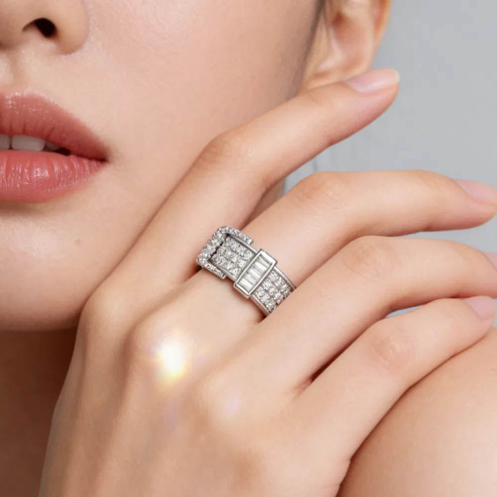 925 Silver Watch Strap Buckle-Shaped Ring 18K Gold Plated Jewelry