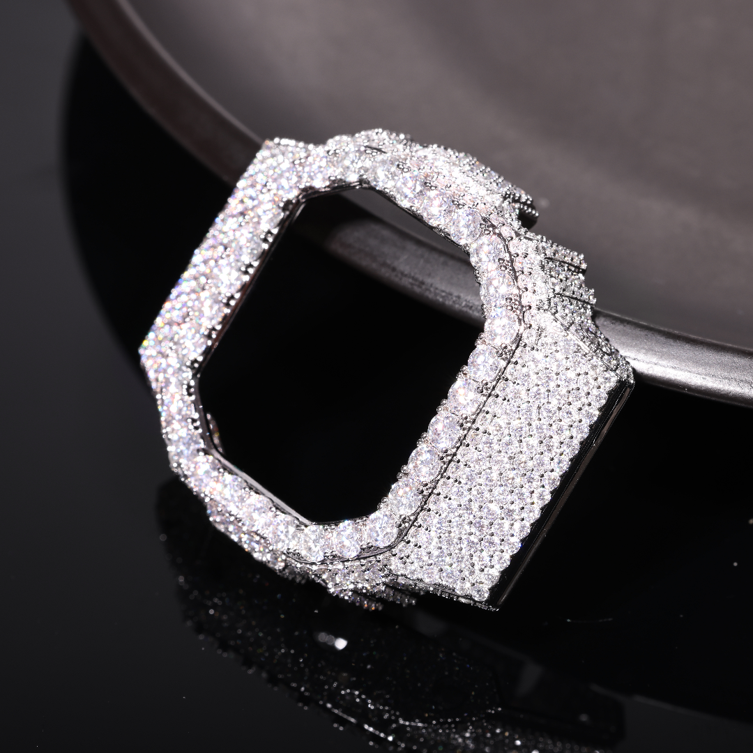 Full Buss Moissanite Classic Watch Bezel Case for DW5600 Brass Gold Plated Silver VVS Diamond Watch Parts Jewelry Men Women