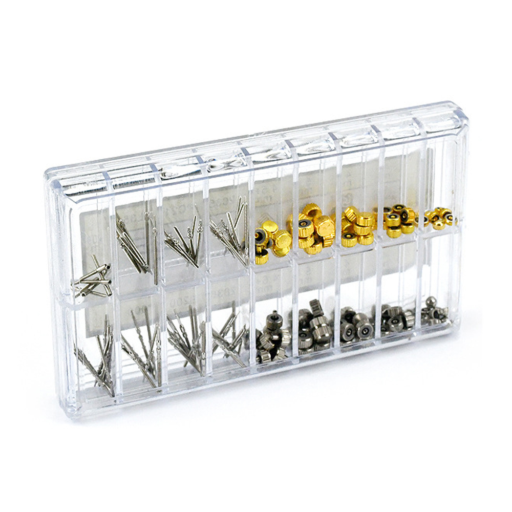 170 Pcs Box Packing Stainless Steel Mixed Waterproof Watch Crown and 2836/8200/7009 Watch Stems Replacement Part