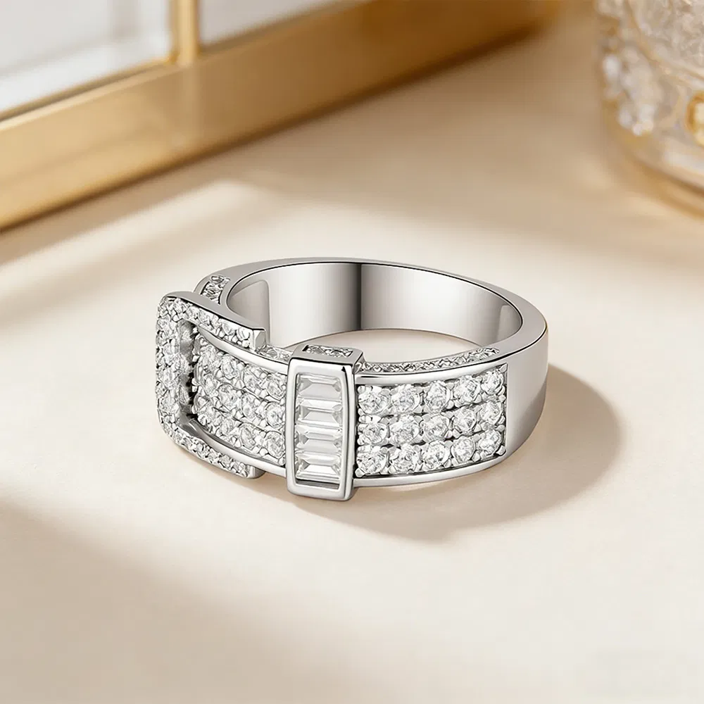 925 Silver Watch Strap Buckle-Shaped Ring 18K Gold Plated Jewelry