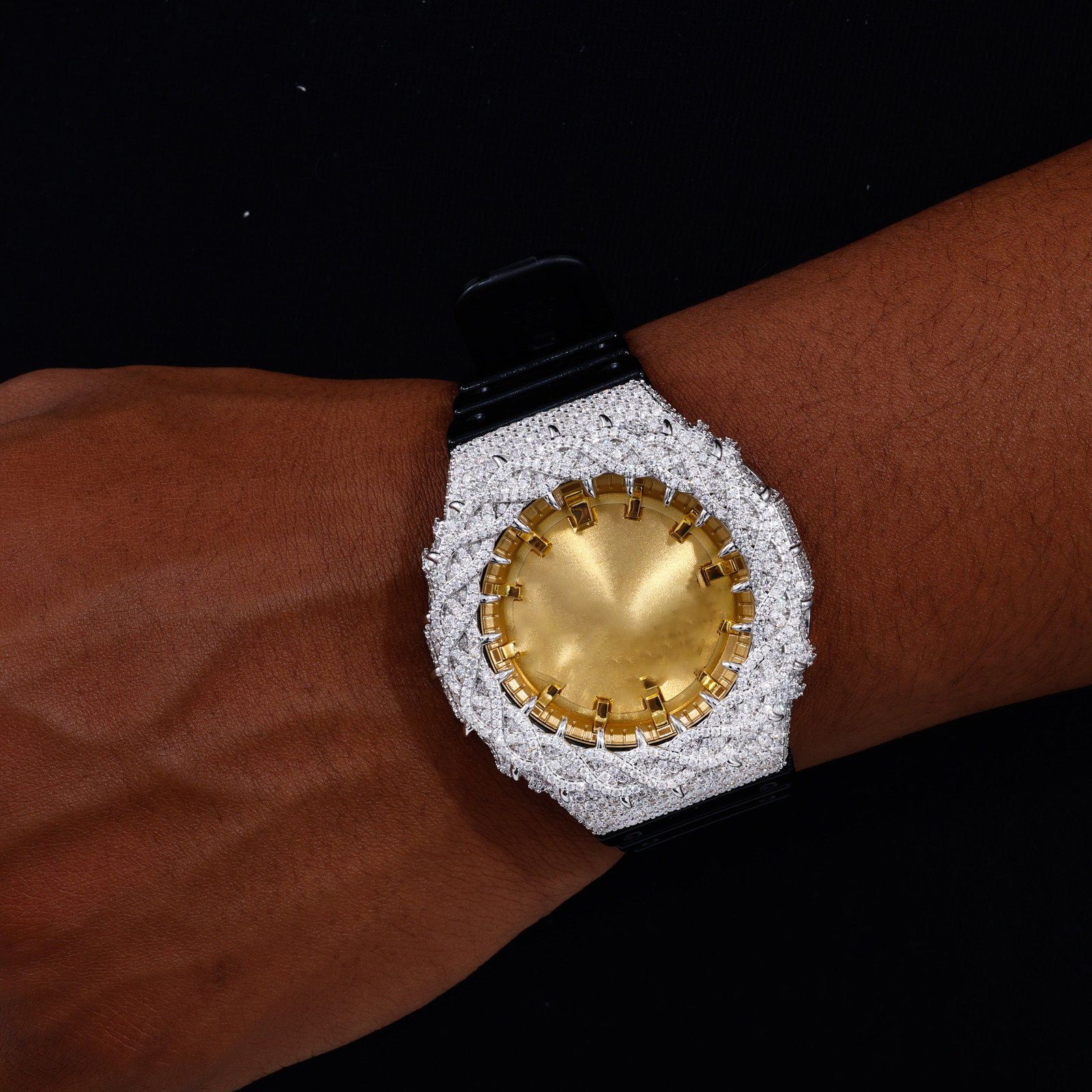 Pass Diamond Tester Buss Down Thorn Watch Bezel Gold Plated 925 Sterling Silver Iced Out Watch Parts Case Accessories for GA2100