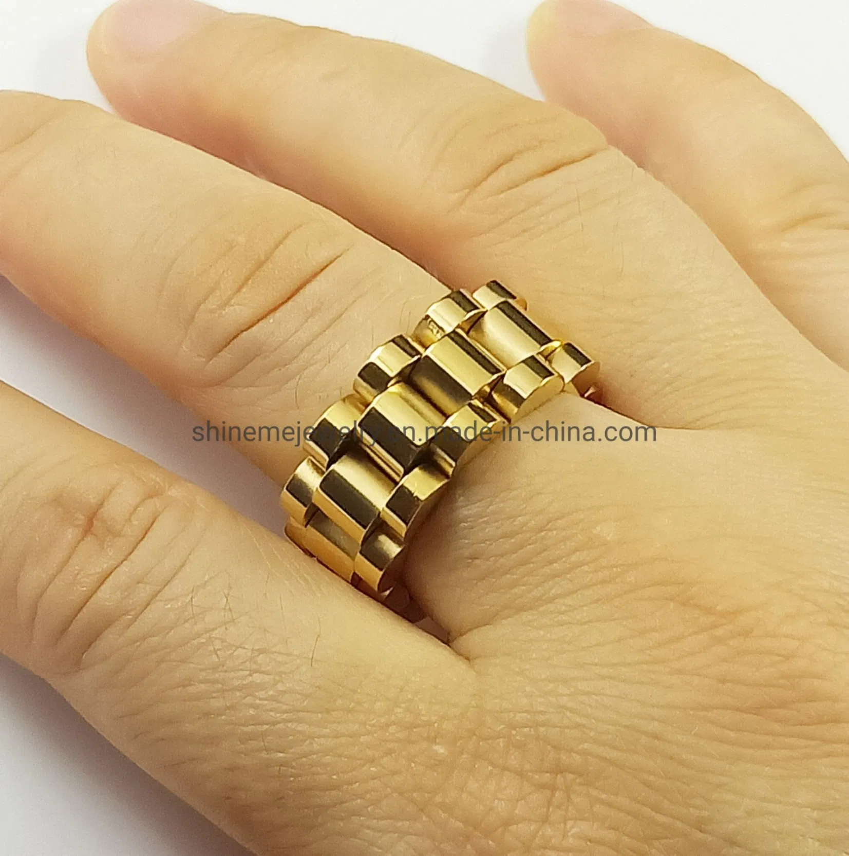 European and American Hip-Hop Titanium Steel Niche Watch Ring Men and Women Tide Cool Retro Chain Shape Ins Wild Jumpy Jewelry Finger Ring SSR2616
