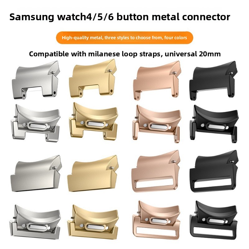 Compatible with Samsung Watch 4/5/6 Straps; Stainless Steel Push-button Connector Quick-release Metal Lugs Sporty Style 20mm