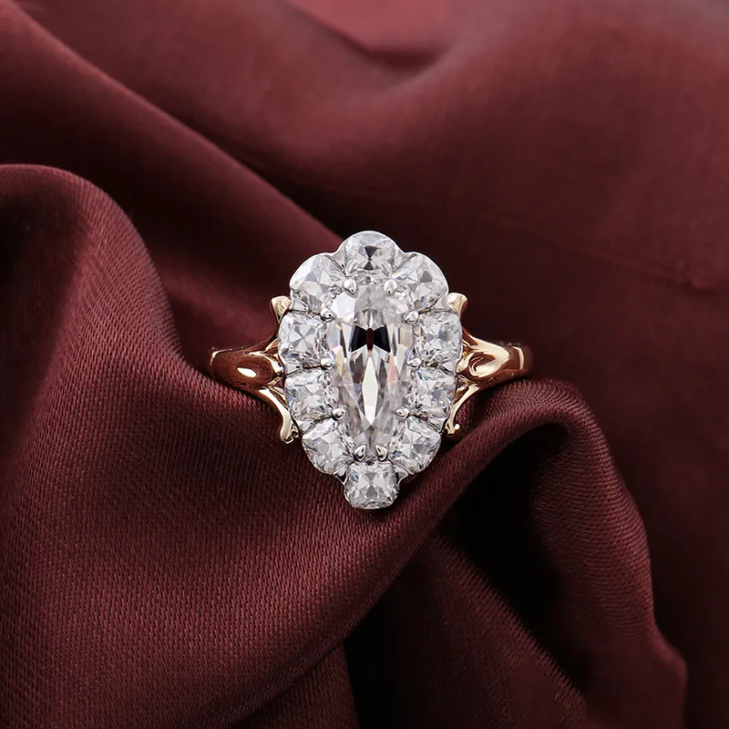 Pear Cut Moissanite Ring Luxury Jewelry 14K Yellow Gold Fine Jewelry Moissanite Diamond Ring