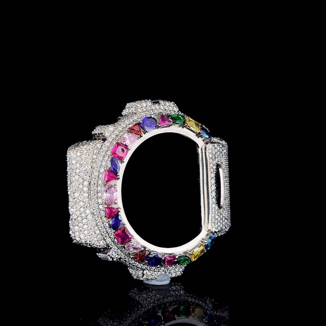Iced Moissanite Diamond Watch Bezel Replacement Case DW6900 Style Multicolor Gemstone Luxury Watch Part