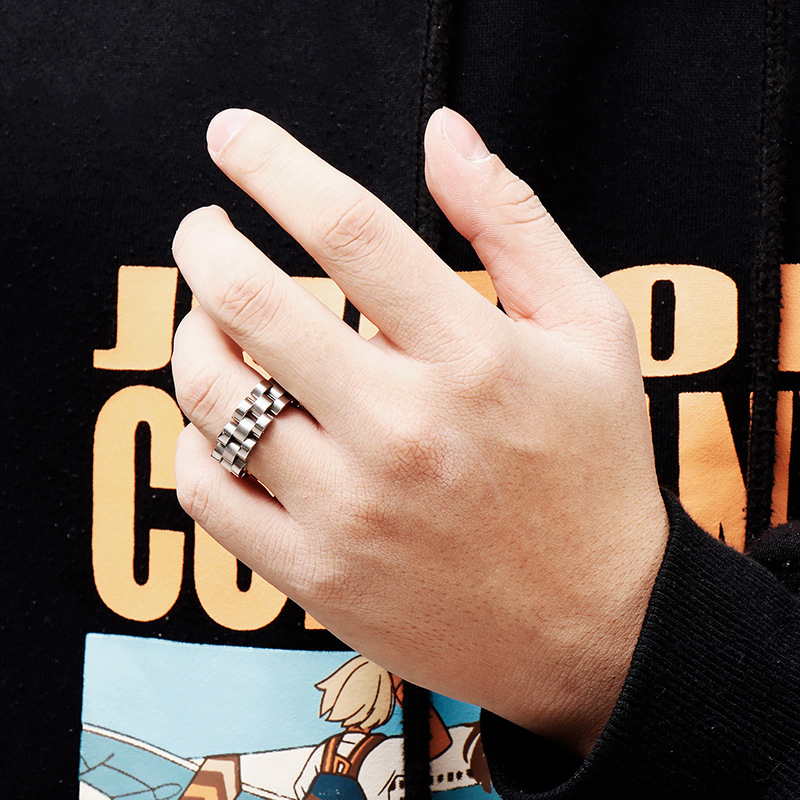 Stainless Steel Ring Watch Chain Design Hip-Hop Jewelry Men's Minimalist Ring