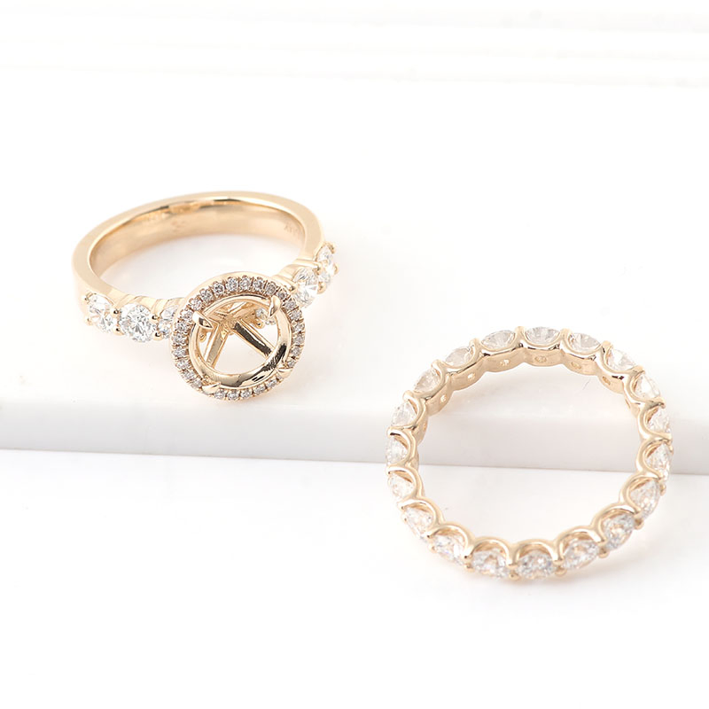 Trendy Design Fine Jewelry Ring Set Round Cut Moissanite Wedding Ring 14K Yellow Gold Engagement Ring Can Be Inlaid with Stones