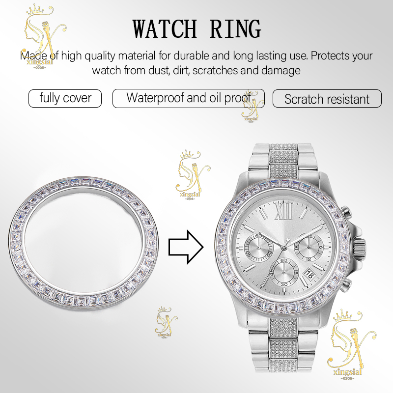 Xingsial Luxury White Gem Stainless Steel Bezel Substitute Watch Accessories Watch 39mm Bezel Ring Moissanite Watch Bezel