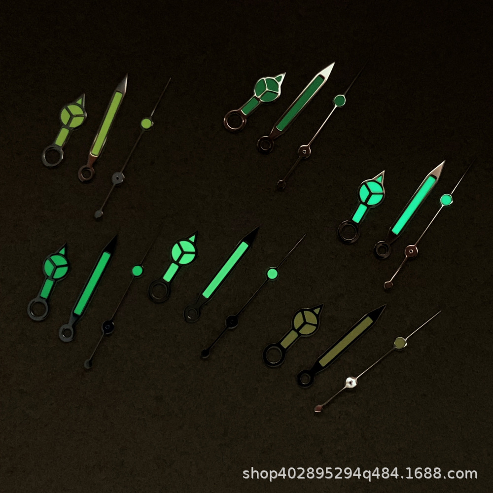 Watch Hands Pointer-Type Compatible NH35/NH36 Movements Silver-Edged Mercedes-Style Green Luminous Markers Model 0098 Made