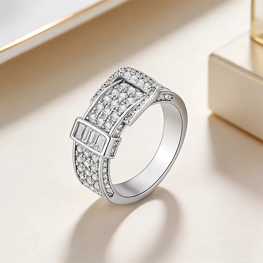 925 Silver Watch Strap Buckle-Shaped Ring 18K Gold Plated Jewelry