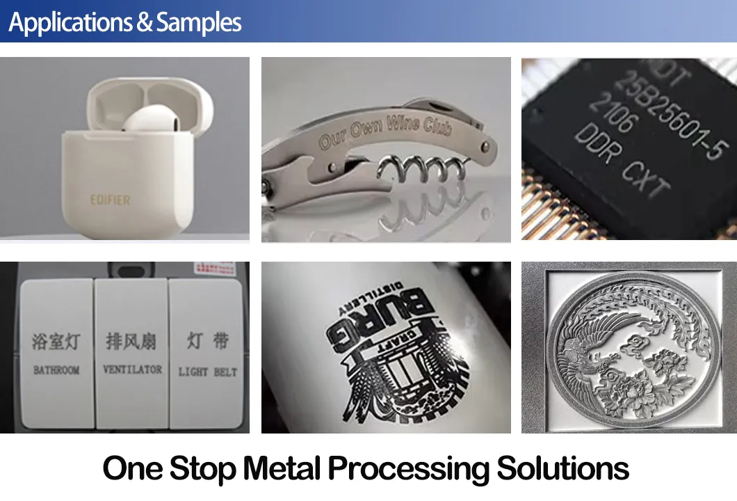 Samples of laser marked products and metals