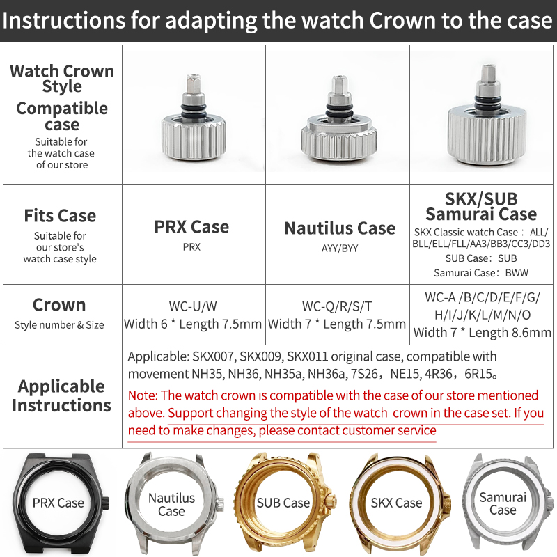 Matte Watch Crown Stainless Steel Fit for SKX007 NH35, NH35a, 4R36, and 6R15 Movements. Silver Black Gold Blue Mod Parts
