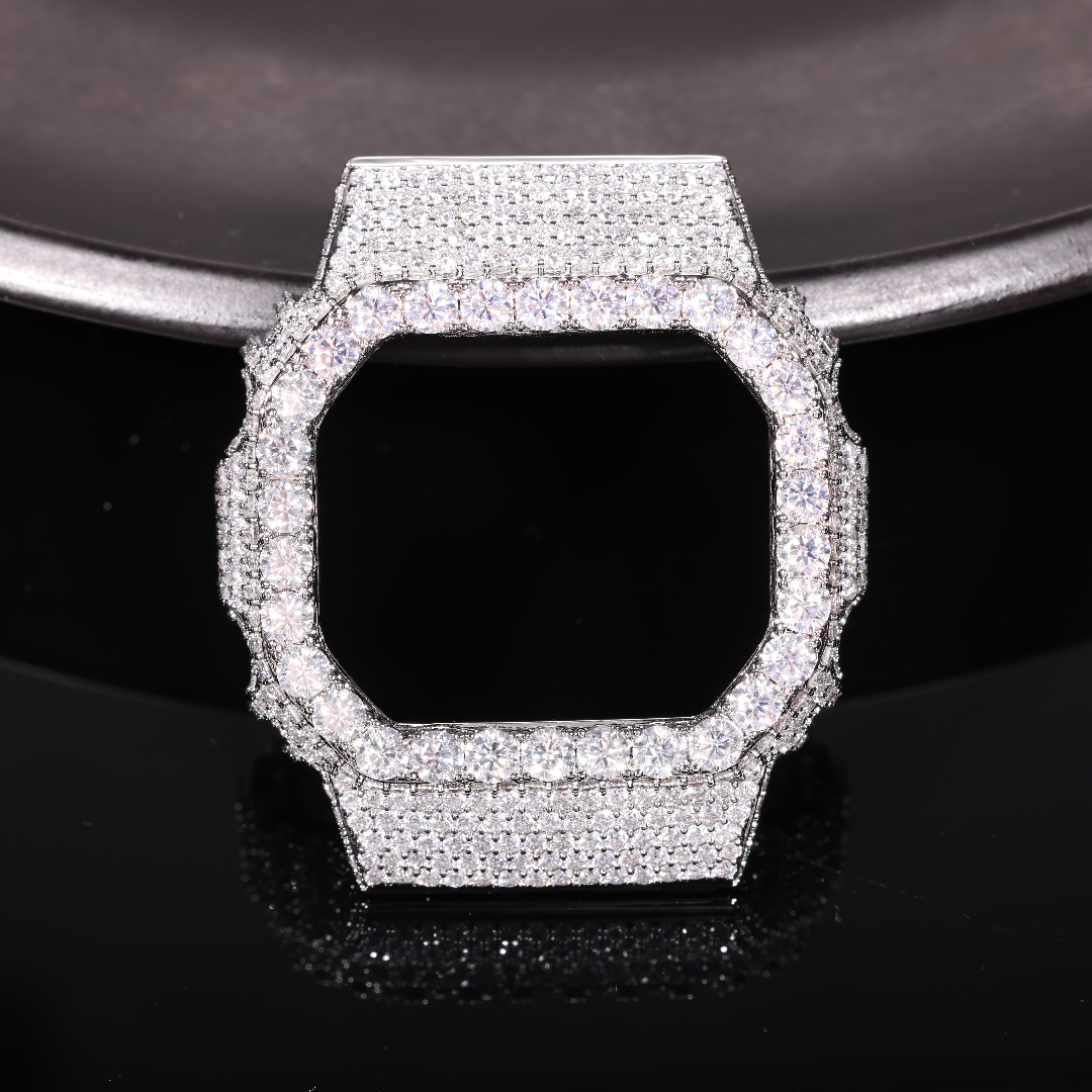 Full Buss Moissanite Classic Watch Bezel Case for DW5600 Brass Gold Plated Silver VVS Diamond Watch Parts Jewelry Men Women