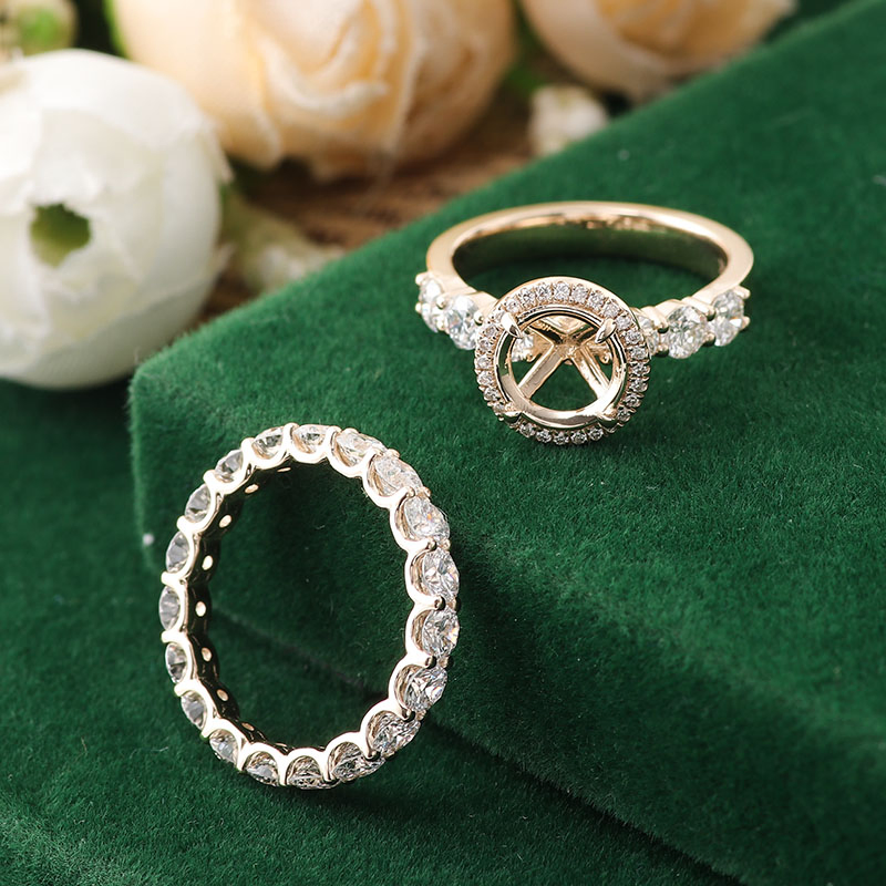 Trendy Design Fine Jewelry Ring Set Round Cut Moissanite Wedding Ring 14K Yellow Gold Engagement Ring Can Be Inlaid with Stones