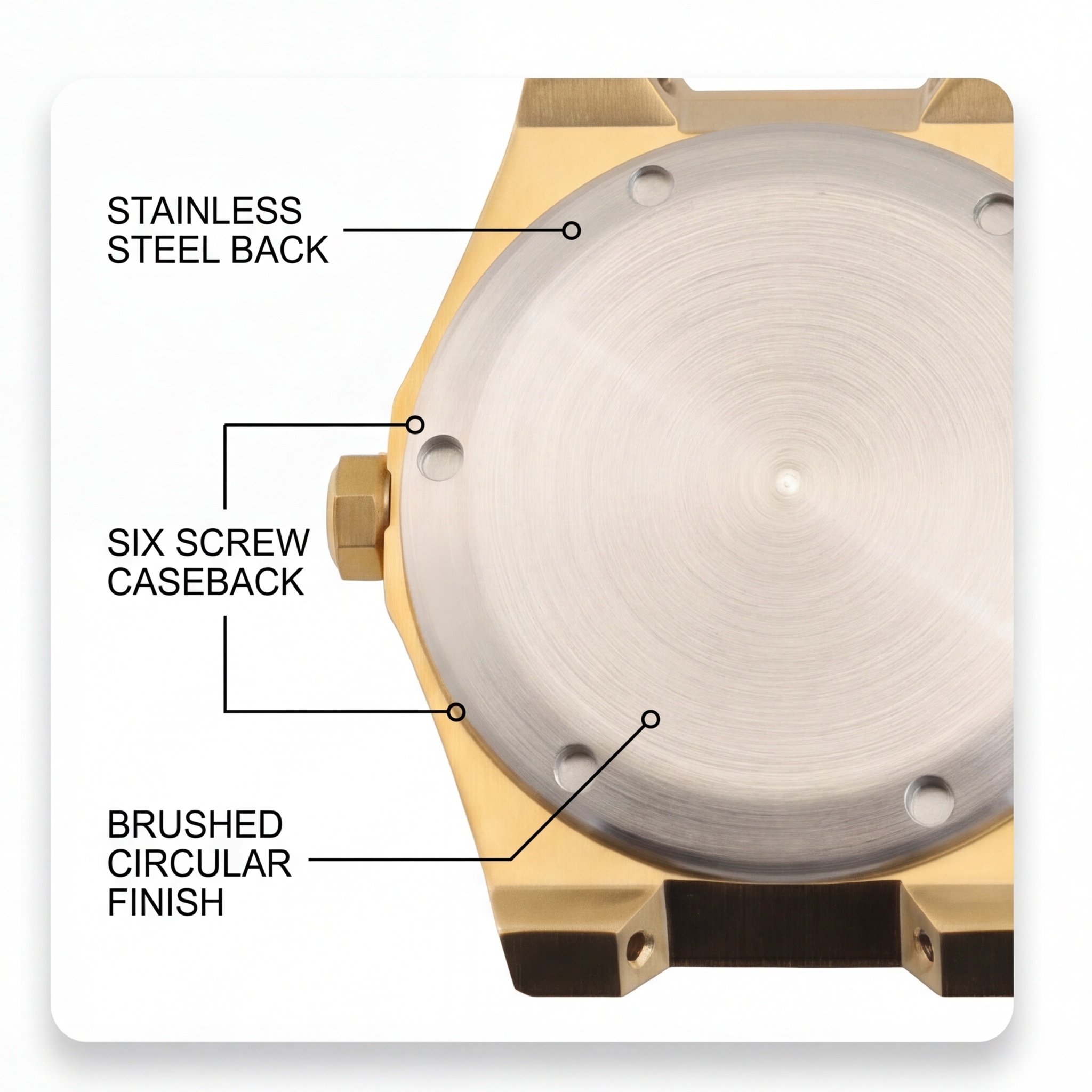 Luxury Brushed Gold Watch case Octagonal Bezel with Star Screws Blue Accent Crown Watchmaker Parts