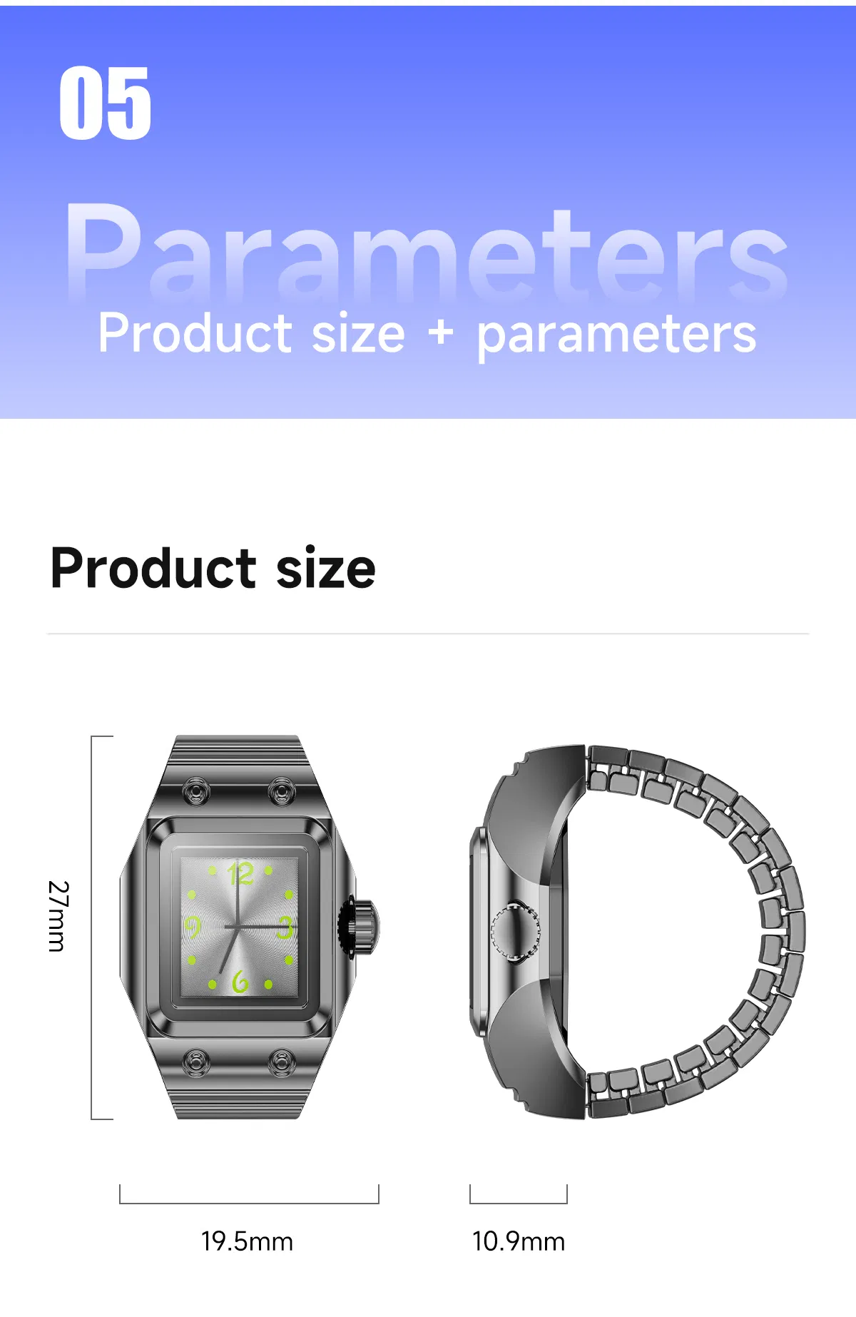 Wr01 Digital Finger Watch IP68 Waterproof Men Sport Quartz Watches Retractable Strap Smart Ring