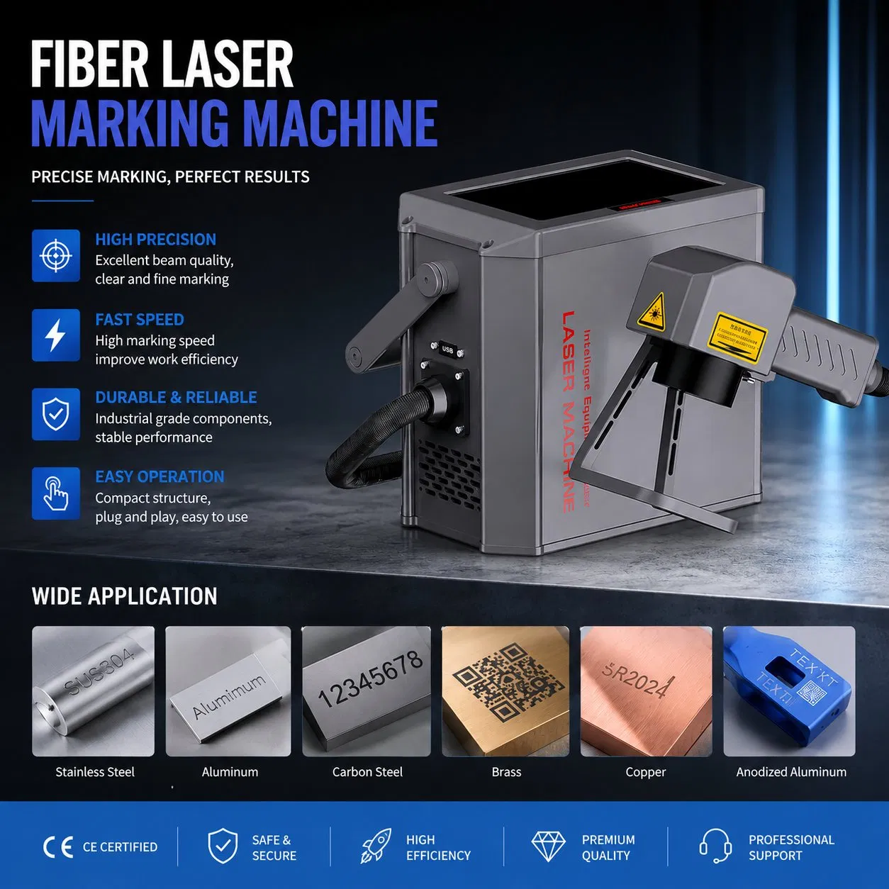 Battery Supply Mini Fiber Laser Marking Machine for Leather Marking with High Speed