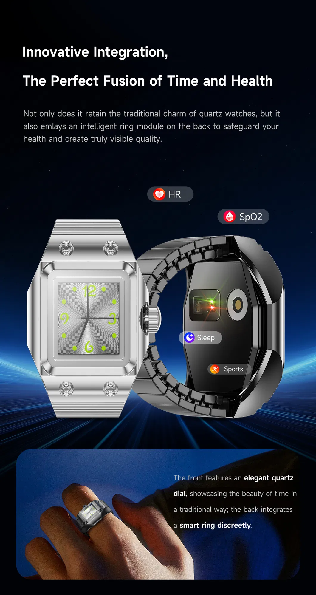 Luxury Men Quartz Watch Wr01 Finger Watch with Sleep Monitoring Health Smart Ring