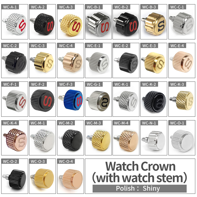 Shiny Watch Crown Stainless Steel SKX007 , Mod Parts, Fit for NH35, NH35a, 4R36, and 6R15 Movements. Silver Black Gold Tools