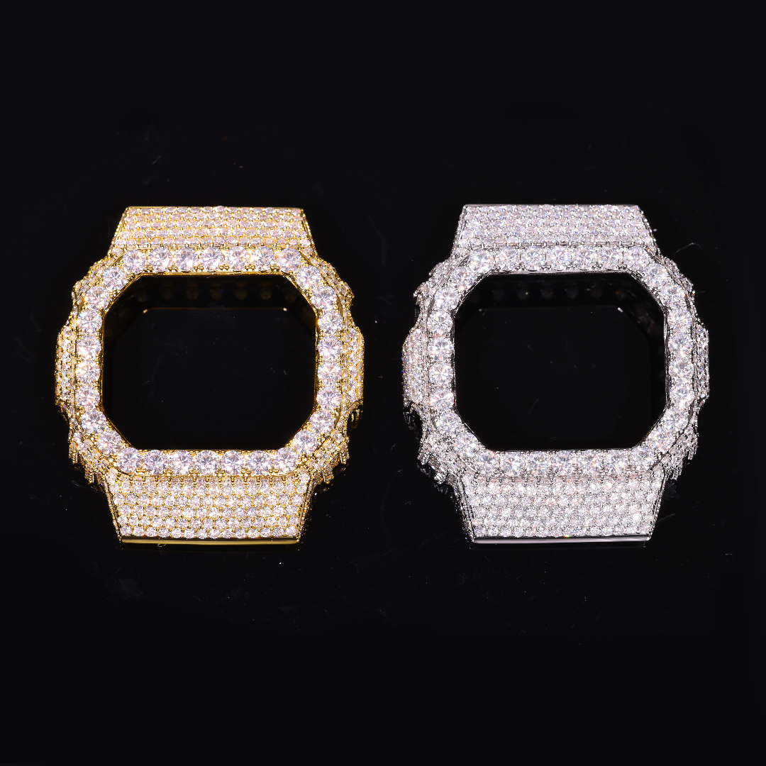 Full Buss Moissanite Classic Watch Bezel Case for DW5600 Brass Gold Plated Silver VVS Diamond Watch Parts Jewelry Men Women