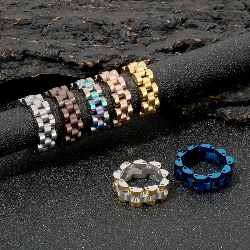 Stainless Steel Ring Watch Chain Design Hip-Hop Jewelry Men's Minimalist Ring