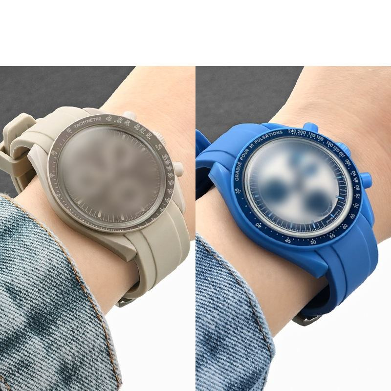 Top Grade Rubber Curved Lug End With Quick Release With Pin Buckle Watch Strap for Moonswatch Replace Watchband