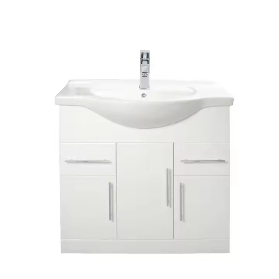 Yj Modern High Quality Floor Standing 2doors and 3drawers Vanity Unit with Round Basin 1050mm Wide - White Bathroom Vanities