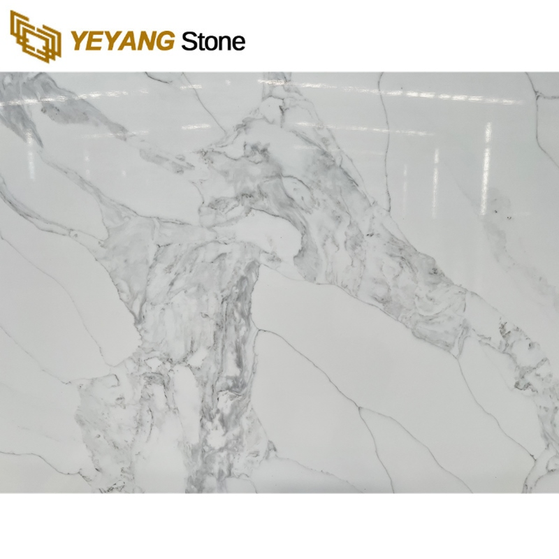Manufactured Cutting Calacatta Veined Quartz Countertop for Kitchen Worktop/Benchtop/Slab/Counter Top Supplier