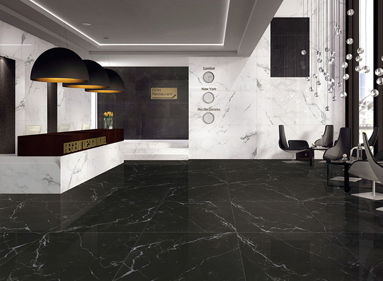 Nero Marquina Mable Black and White Porcelain Floor Walls Tile Kitchen Bathroom Dark Rustic 24X48 Marcopolo Tiles Price Ceramics