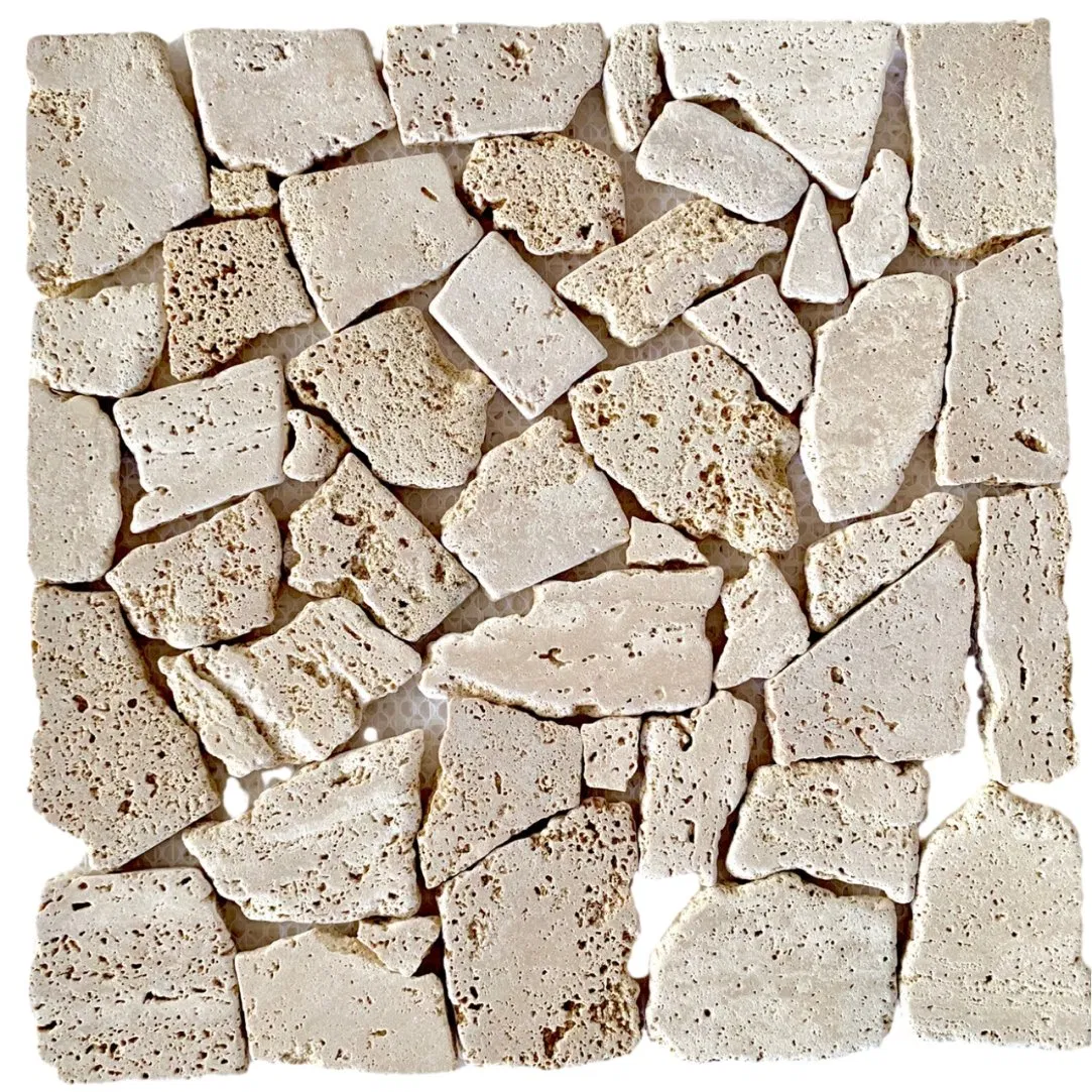 Irregular Travertine Stone Marble Mosaic Floor Tile Mosaic Tiles for Balcony/Outdoor Pool/Background Wall