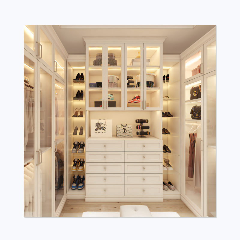 Customized Wooden New Modern Luxury U Shaped Walk in Wardrobe