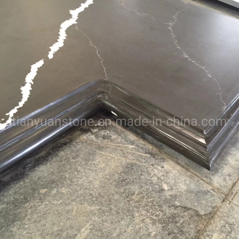 Artificial Engineered Calacatta Black Quartz Countertop for Kitchen Bathroom