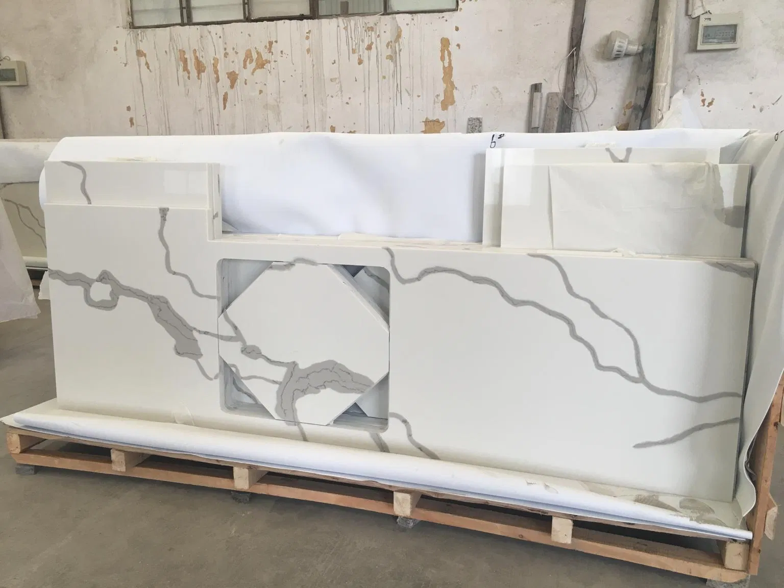 Artificial Quartz White Calacatta L Shape Eased Polished Kitchen Countertop Worktop