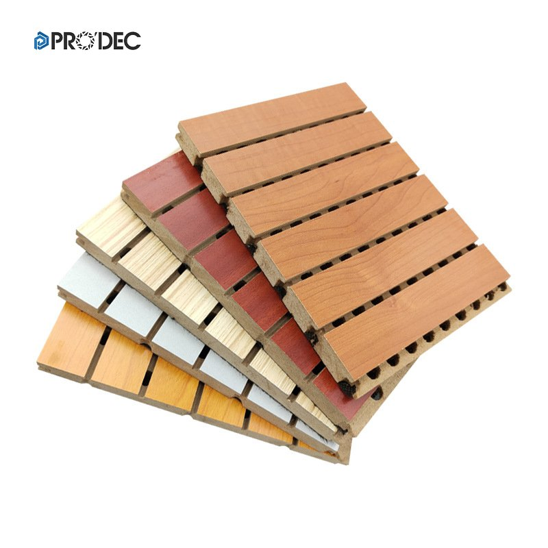 Modern Interior Fireproof Building Material Sound Absorbing Wall Decorative Board Soundproof Polyester Fiber Grooved Wooden Acoustic Panel