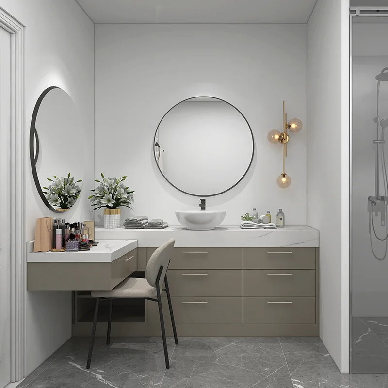 Elegant Modern Bathroom Vanity Unit with Sintered Stone Top and Matching Mirror