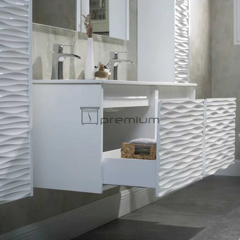 1200mm Width Double Ceramic Sink Wall Mounted Waterproof PVC Furniture Cabinet Bathroom Vanity Unit