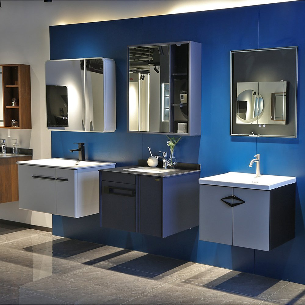 French Style Wall Mounted Modern Slate Countertop Bathroom Vanity Unit with Vessel Sink