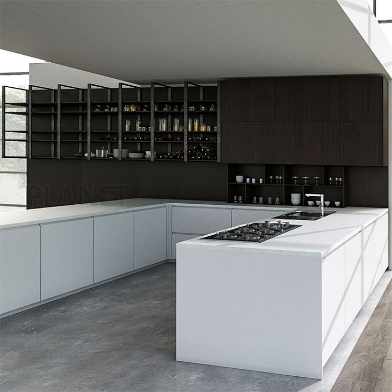 Custom Large Pantry Cabinet High Gloss White Lacquer Island Kitchen Flat Pack Kitchen Unit Modern