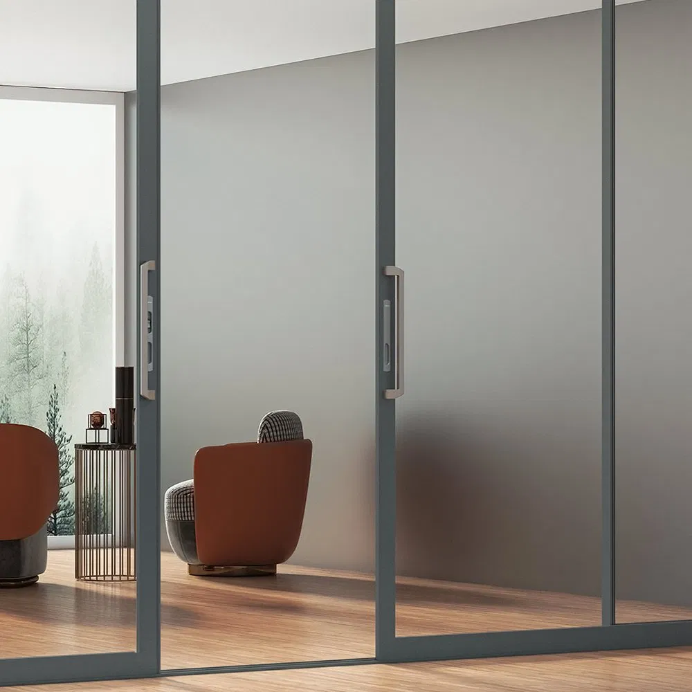 Double Tracks Aluminium Sliding Door for Living Room, Bedroom, Interior, Hotel, Building Glass Door Aluminium Frame Awning Door Broken Bridge System