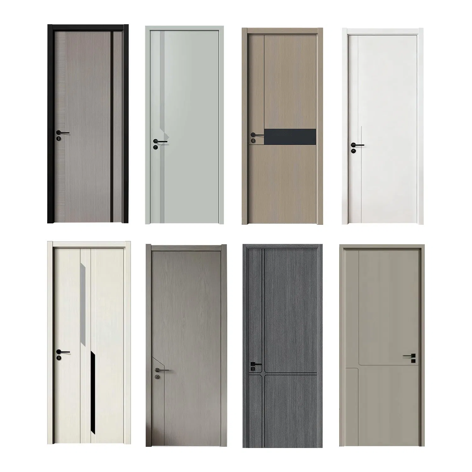 Factory Wholesale Customized PVC WPC MDF Steel Glass Room Exterior Sliding Solid Wood Doors Room Wooden Security Door for Houses Interior Office Toilet Bathroom