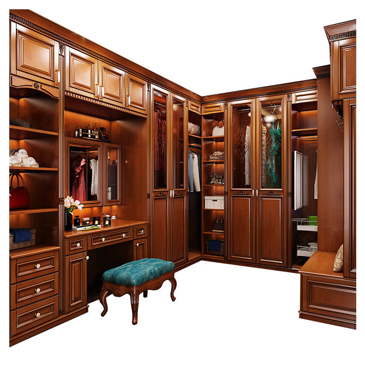 Open Door Floor to Ceiling Wardrobe Modern Solid Wood Walk in Closet