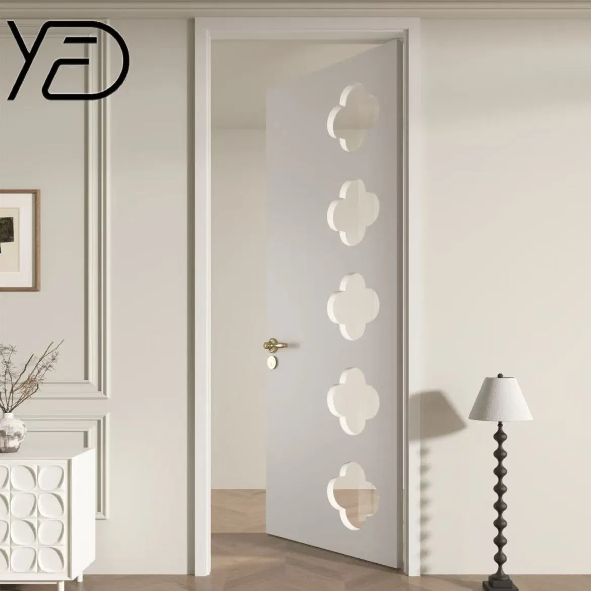 China Factory Customized Premium Solid Wood Entrance Wooden Door with Elegant Glass Design