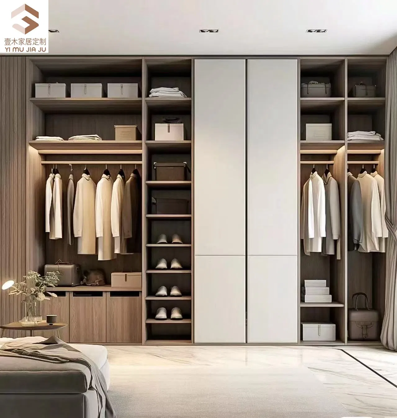 Custom Made Teak Wood Godrej Wholesale Bedroom-Furniture with Drawers Design Home Centre Walk in Corner Linen Closet Modern Plastic MDF Glass Cabinet Wardrobe