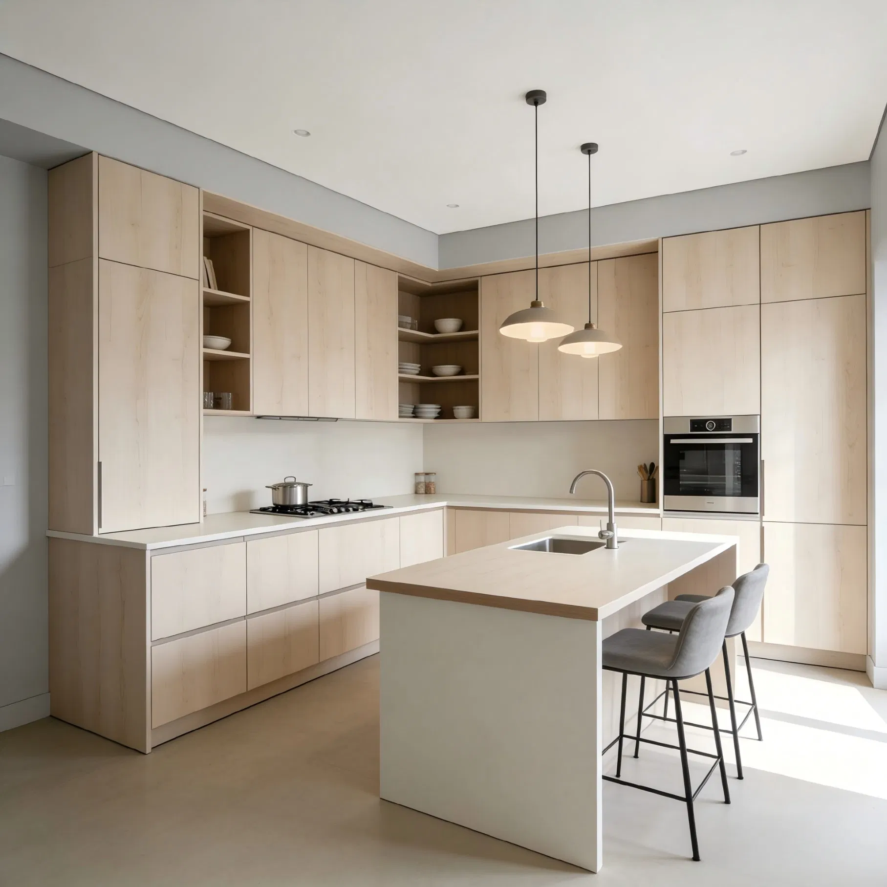 Professional Wood Veneer Kitchen Cabinet System for European Market