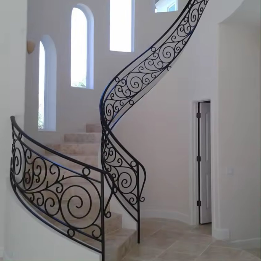 Exterior Powder Coated Wrought Iron Porch Railing Outdoor Metal Railing for Porch Stair