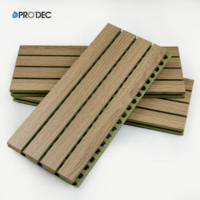 Modern Interior Fireproof Building Material Sound Absorbing Wall Decorative Board Soundproof Polyester Fiber Grooved Wooden Acoustic Panel