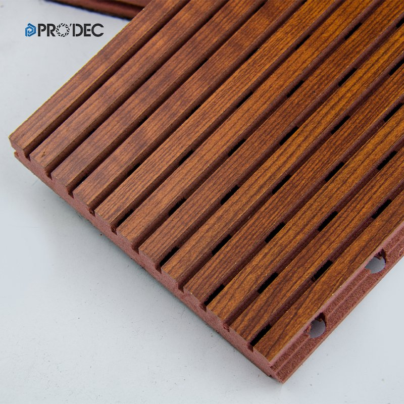 Modern Interior Fireproof Building Material Sound Absorbing Wall Decorative Board Soundproof Polyester Fiber Grooved Wooden Acoustic Panel