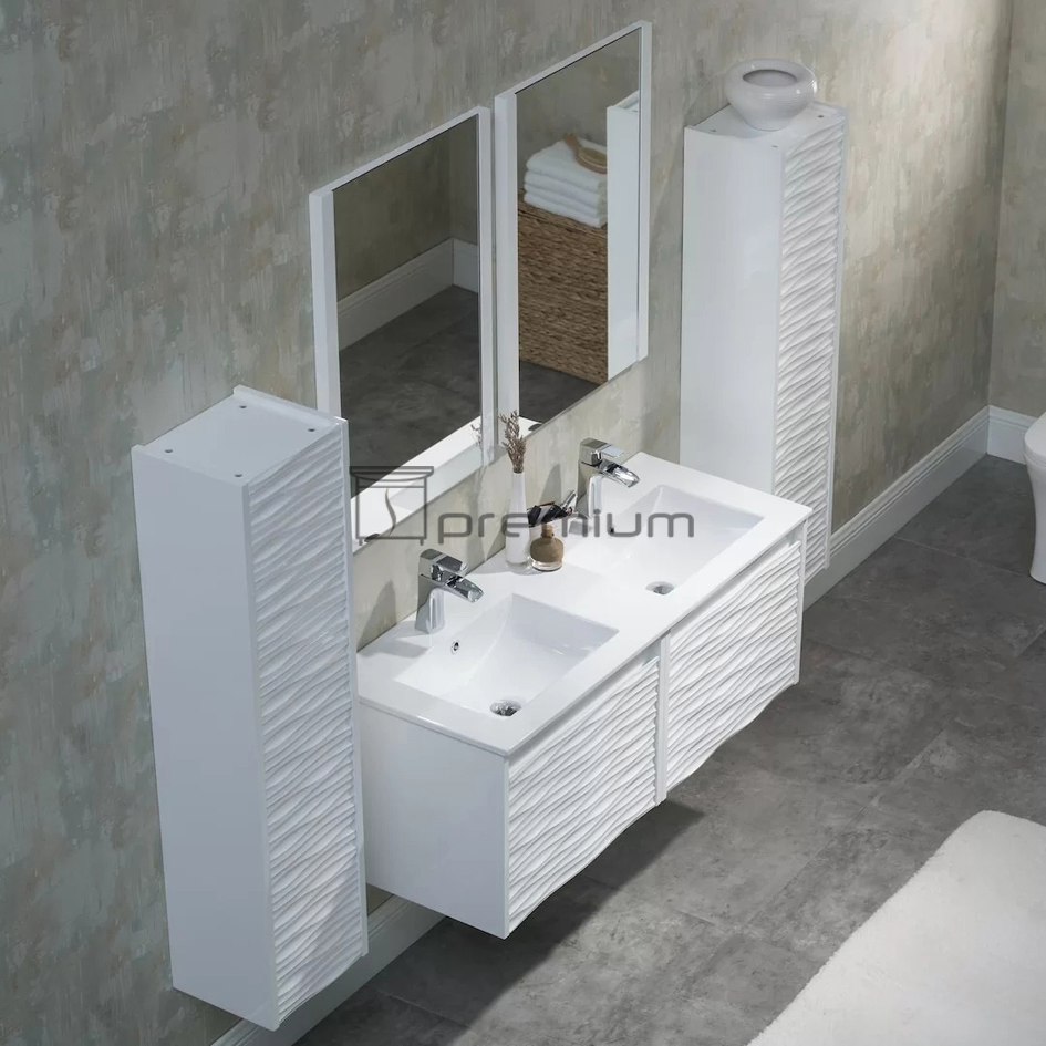 1200mm Width Double Ceramic Sink Wall Mounted Waterproof PVC Furniture Cabinet Bathroom Vanity Unit