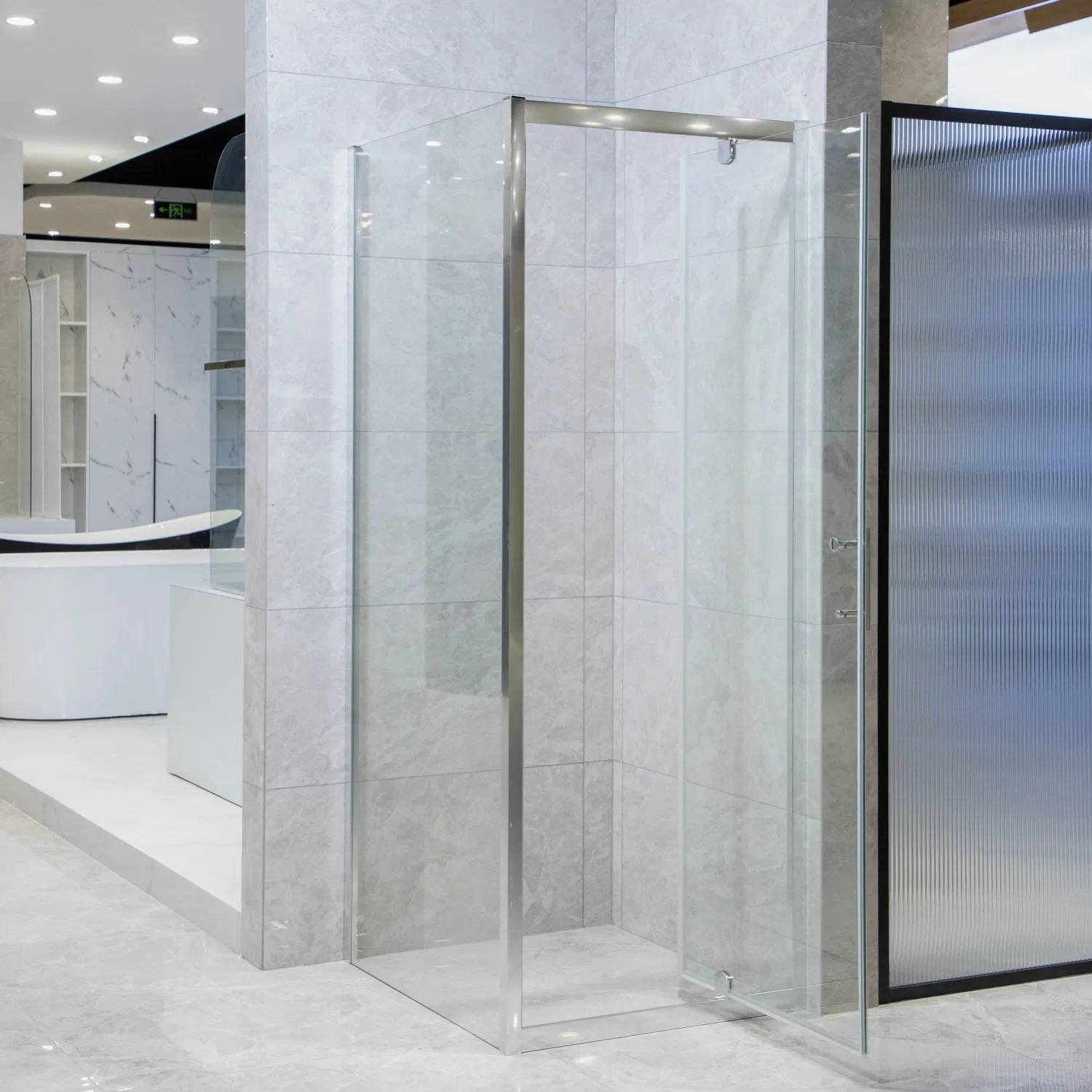 Frameless Glass Shower Enclosure Features Minimalist Design with Sturdy Hinges for Modern Bathroom Aesthetics