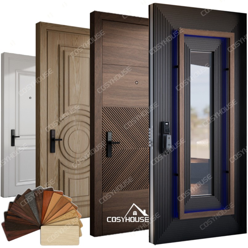 High Security Anti-Theft Solid Wood Entrance Door with 3-Point Locking
